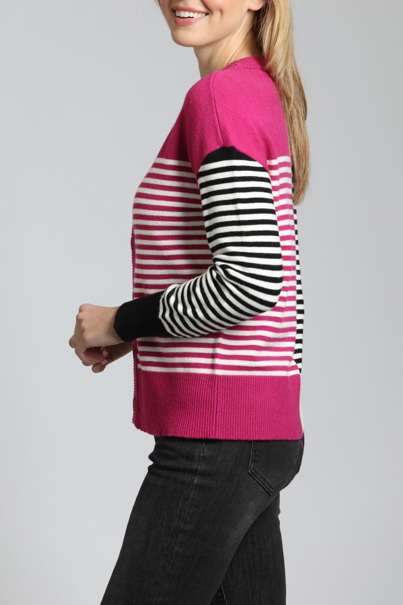 Color Block Cardigan With Whip Stitch Detail | left side