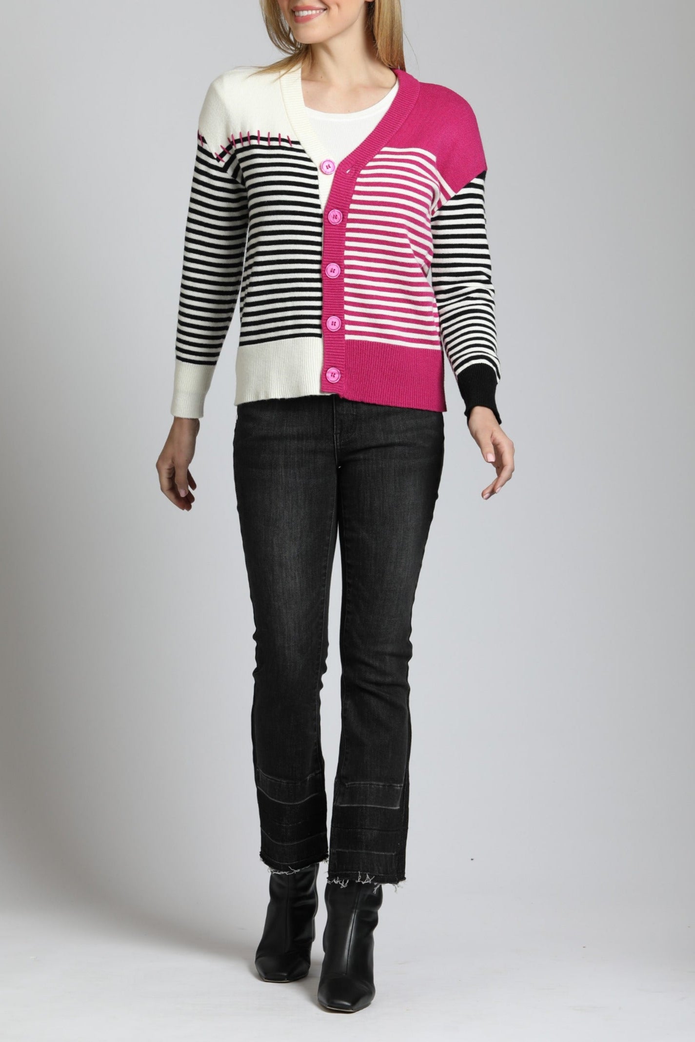 Color Block Cardigan With Whip Stitch Detail