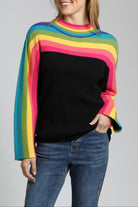 Rainbow Striped Funnel Neck Sweater | front side