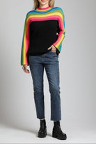 Rainbow Striped Funnel Neck Sweater | front side