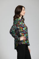 Colorful Patchwork Floral With Circles Print - Button Up Top  | right side