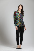 Colorful Patchwork Floral With Circles Print - Button Up Top  | full