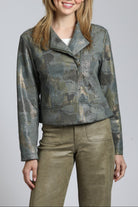 Abstract Collarless Vegan Suede Moto Jacket | front side