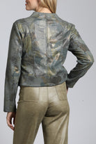 Abstract Collarless Vegan Suede Moto Jacket | back side