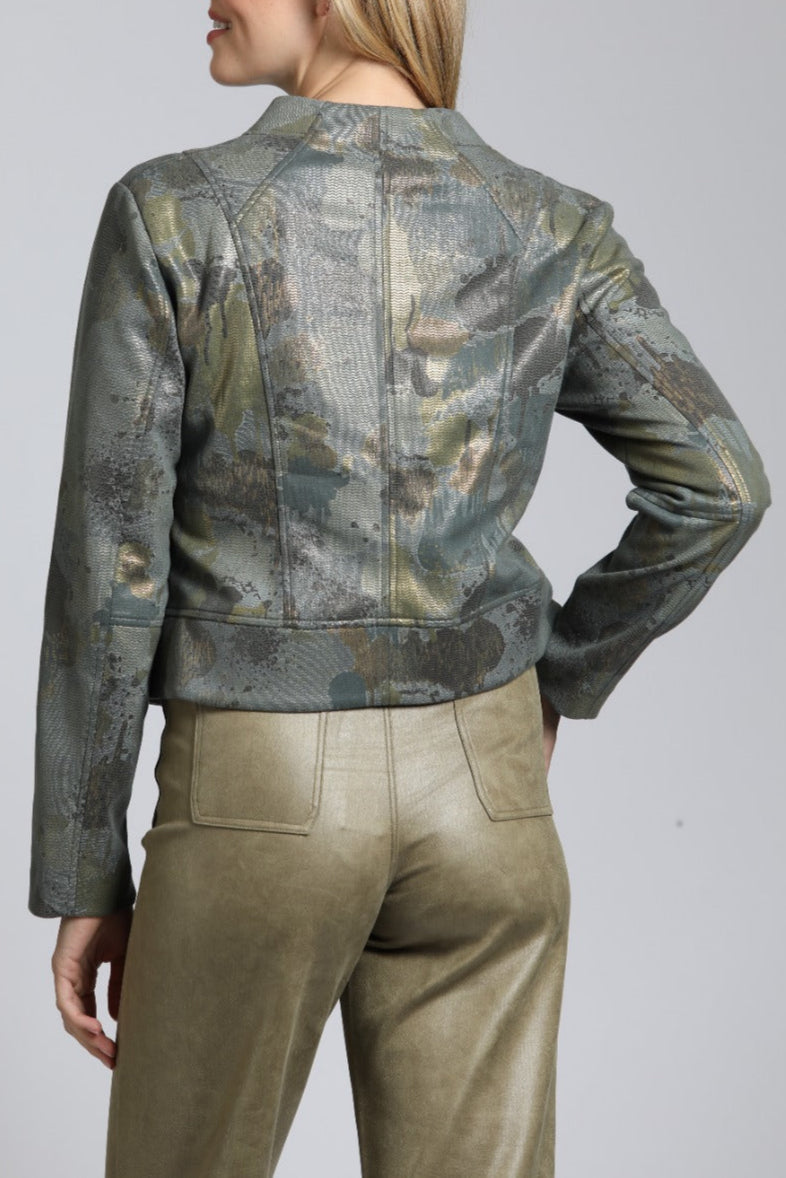 Abstract Collarless Vegan Suede Moto Jacket | back side