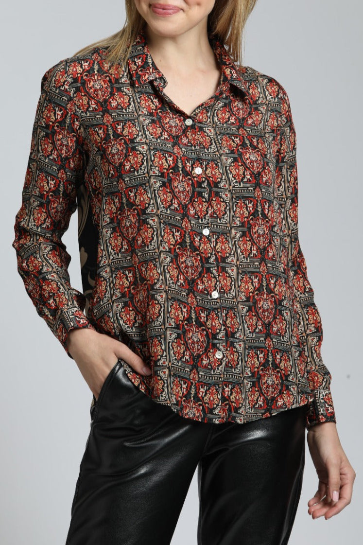 Paisley With Contrast Back - Button up Top | front side