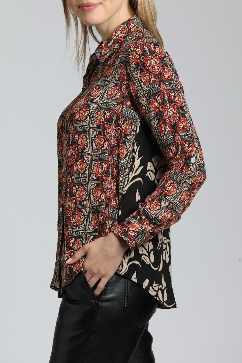 Paisley With Contrast Back - Button up Top | left side