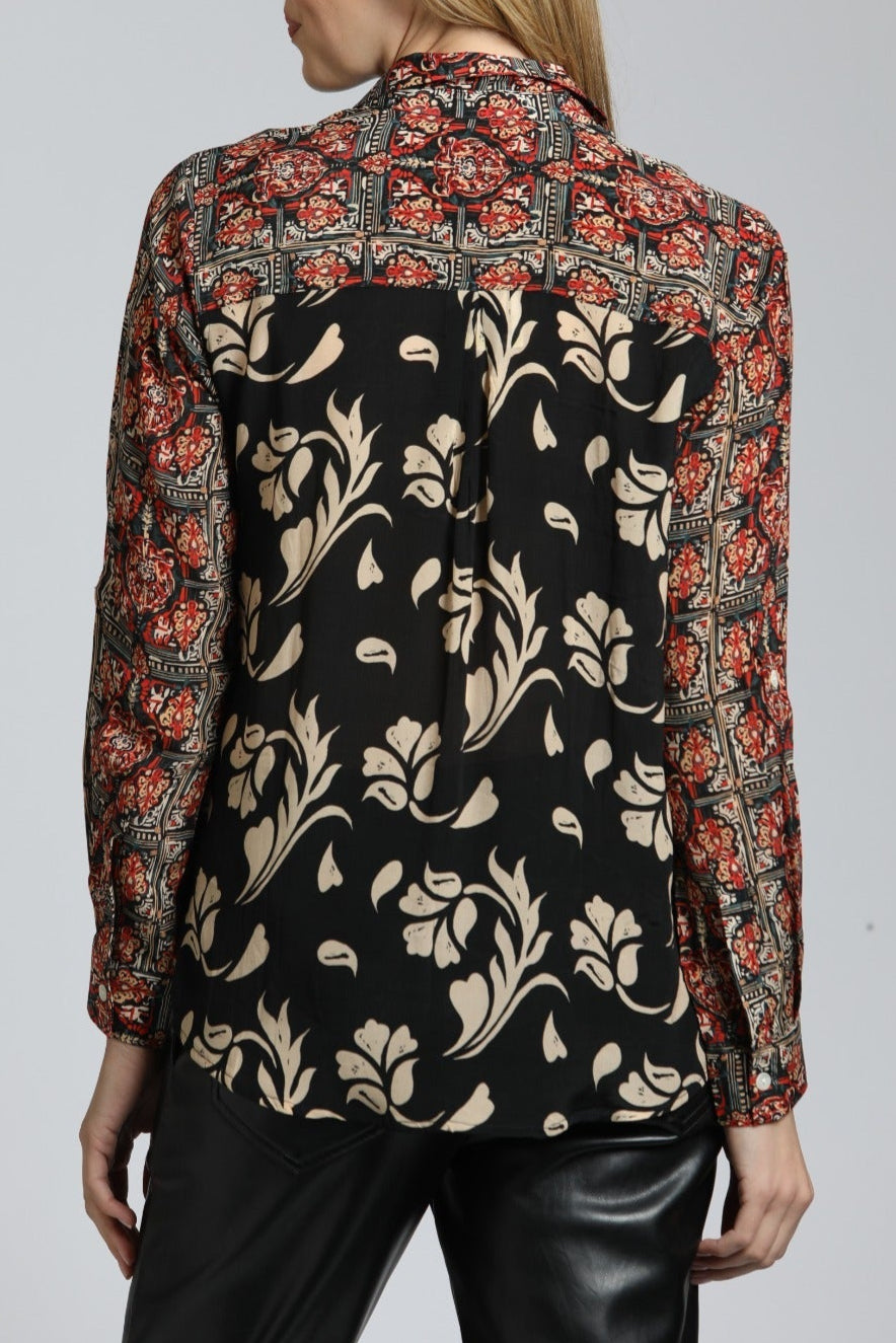 Paisley With Contrast Back - Button up Top | back side