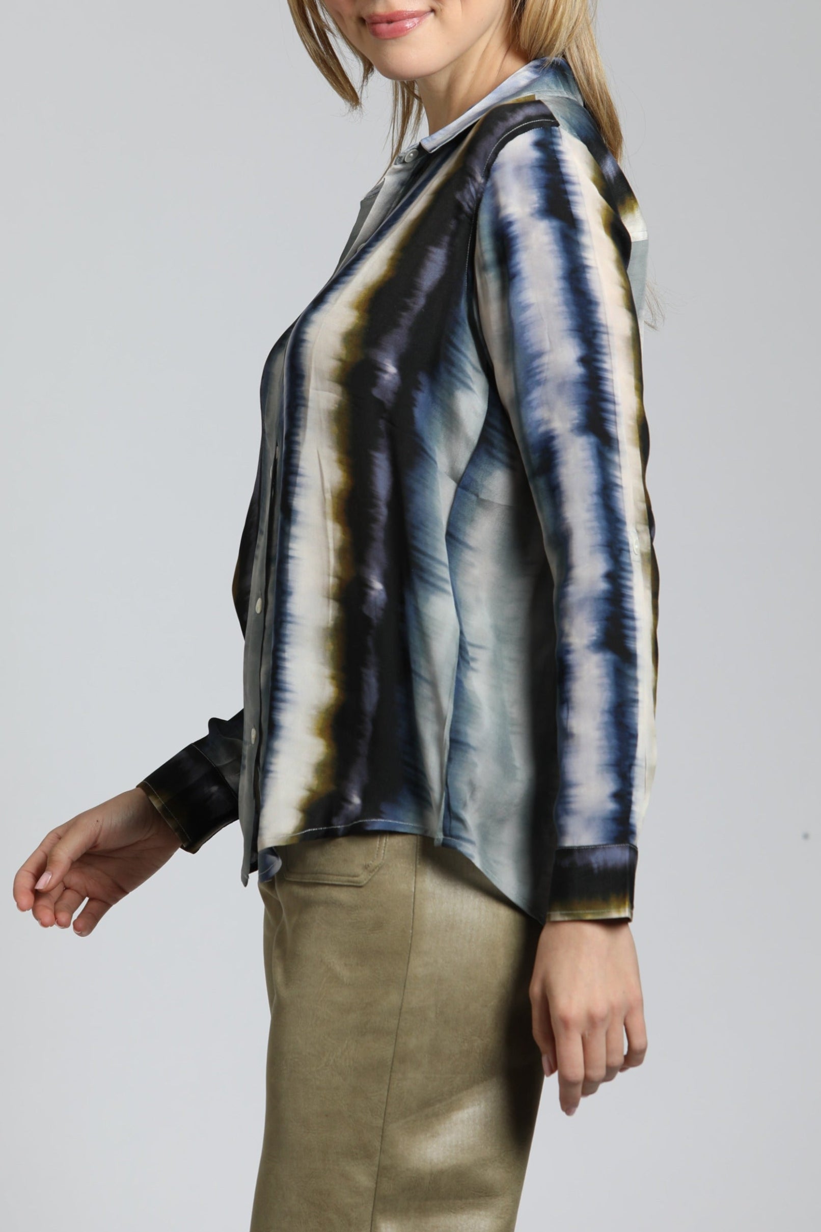 Vertical Wave Print - Button Up With Roll Up Sleeve | left side