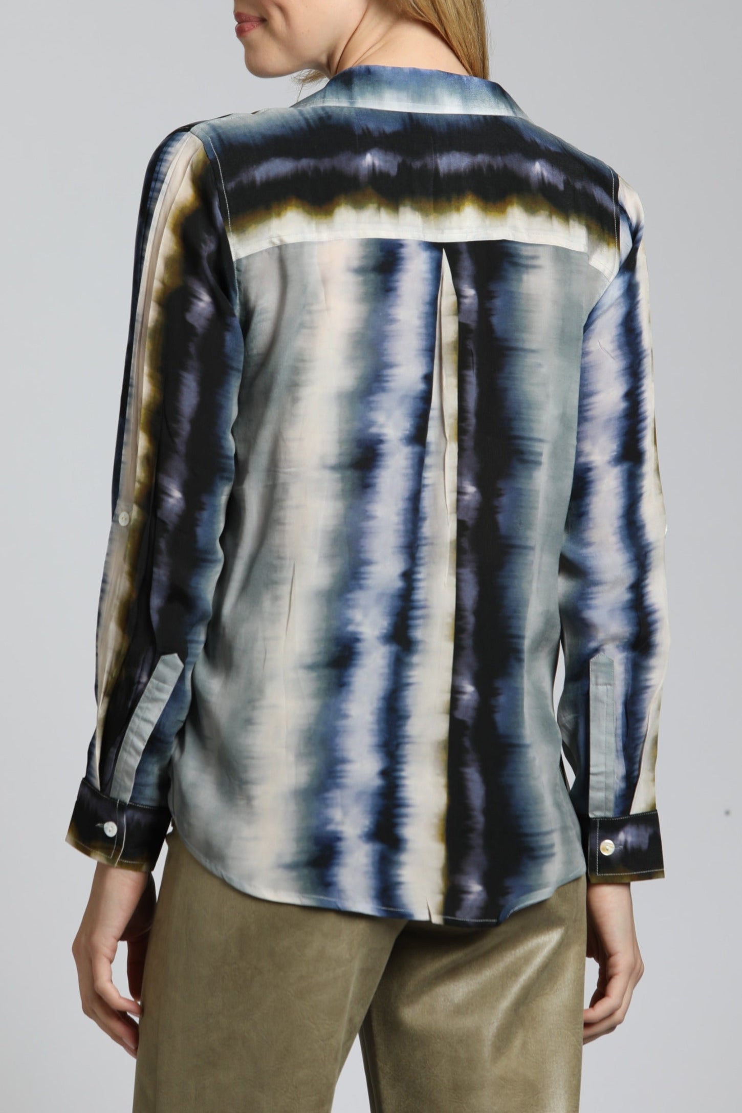 Vertical Wave Print - Button Up With Roll Up Sleeve | back side