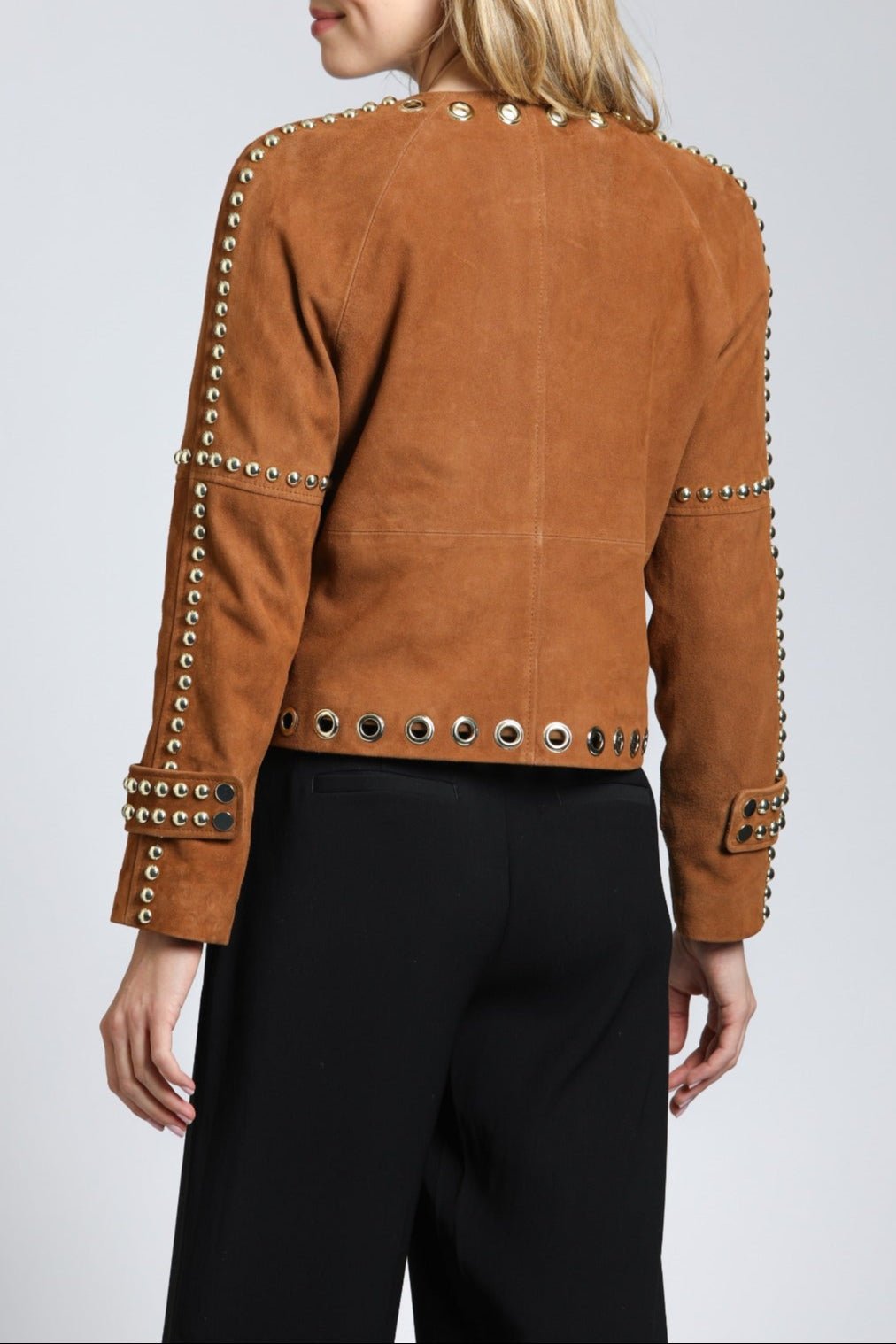 Goat Suede Jacket With Gold Grommet & Stud Detail – APNY