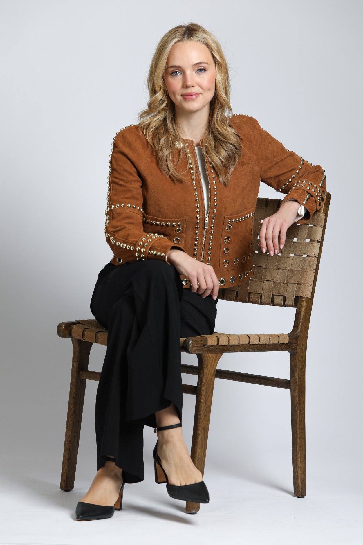 Goat Suede Jacket With Gold Grommet & Stud Detail – APNY
