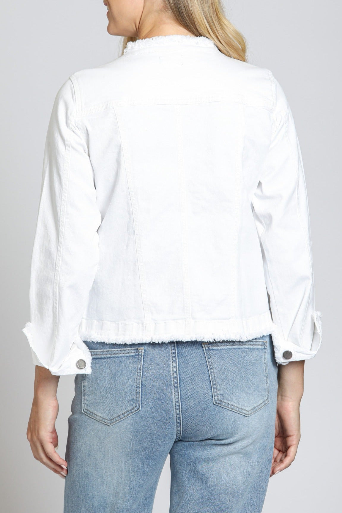 White Collarless Jean Jacket | Back side