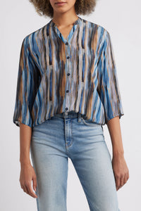 3/4 Sleeve Mandarin Collar Button-up Shirt