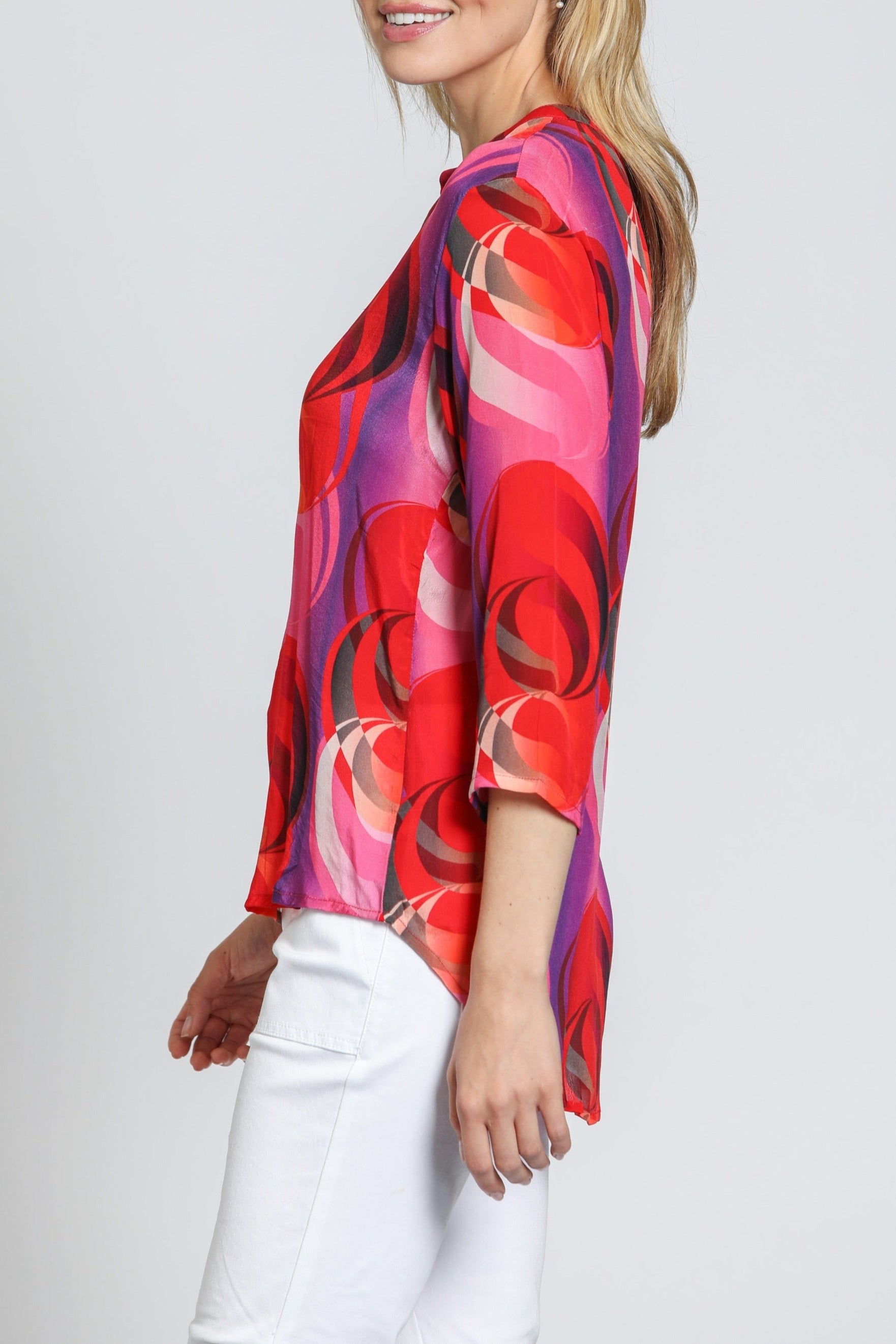 3/4 Sleeve Mandarin Collar Button-up