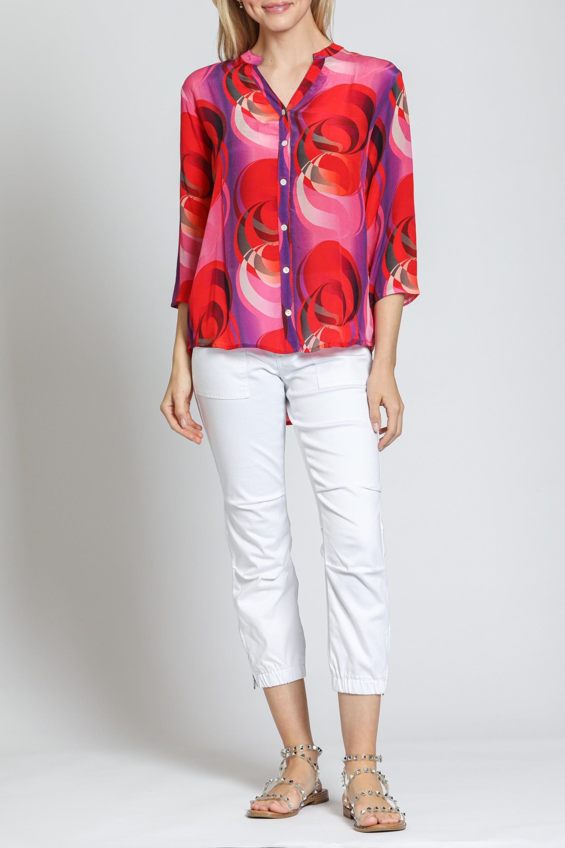 トップス Maurolian 3/4 Sleeve Mandarin Collar Button-up – APNY