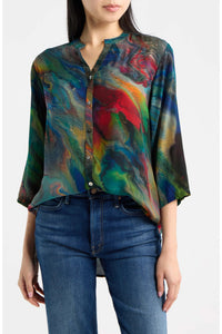 3/4 Sleeve Mandarin Collar Button-up Shirt