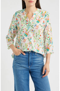 3/4 Sleeve Mandarin Collar Button-up Shirt