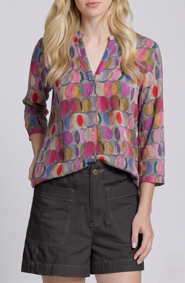3/4 Sleeve Mandarin Collar Button-up Shirt