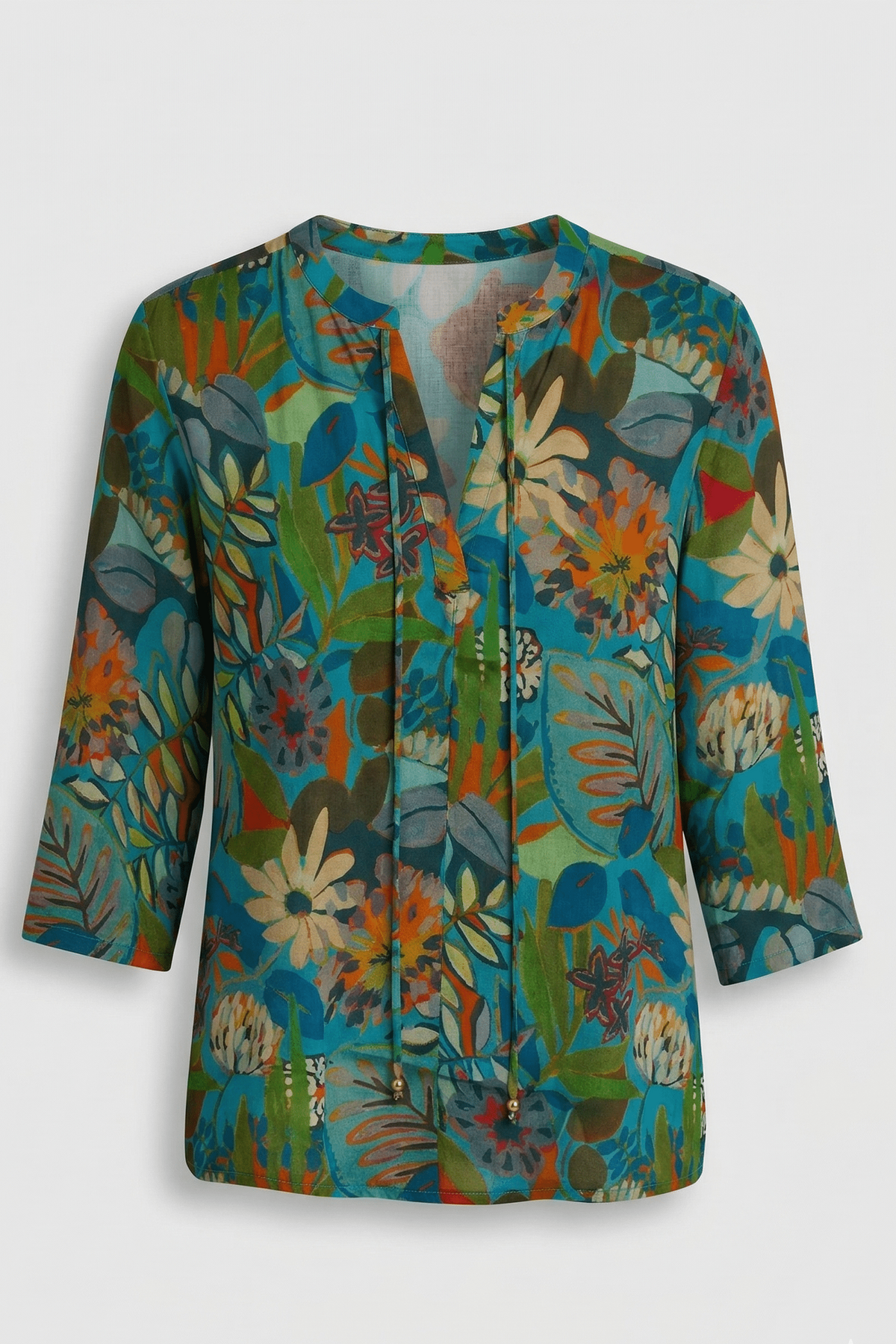 Colorful floral-patterned jacket on a white background