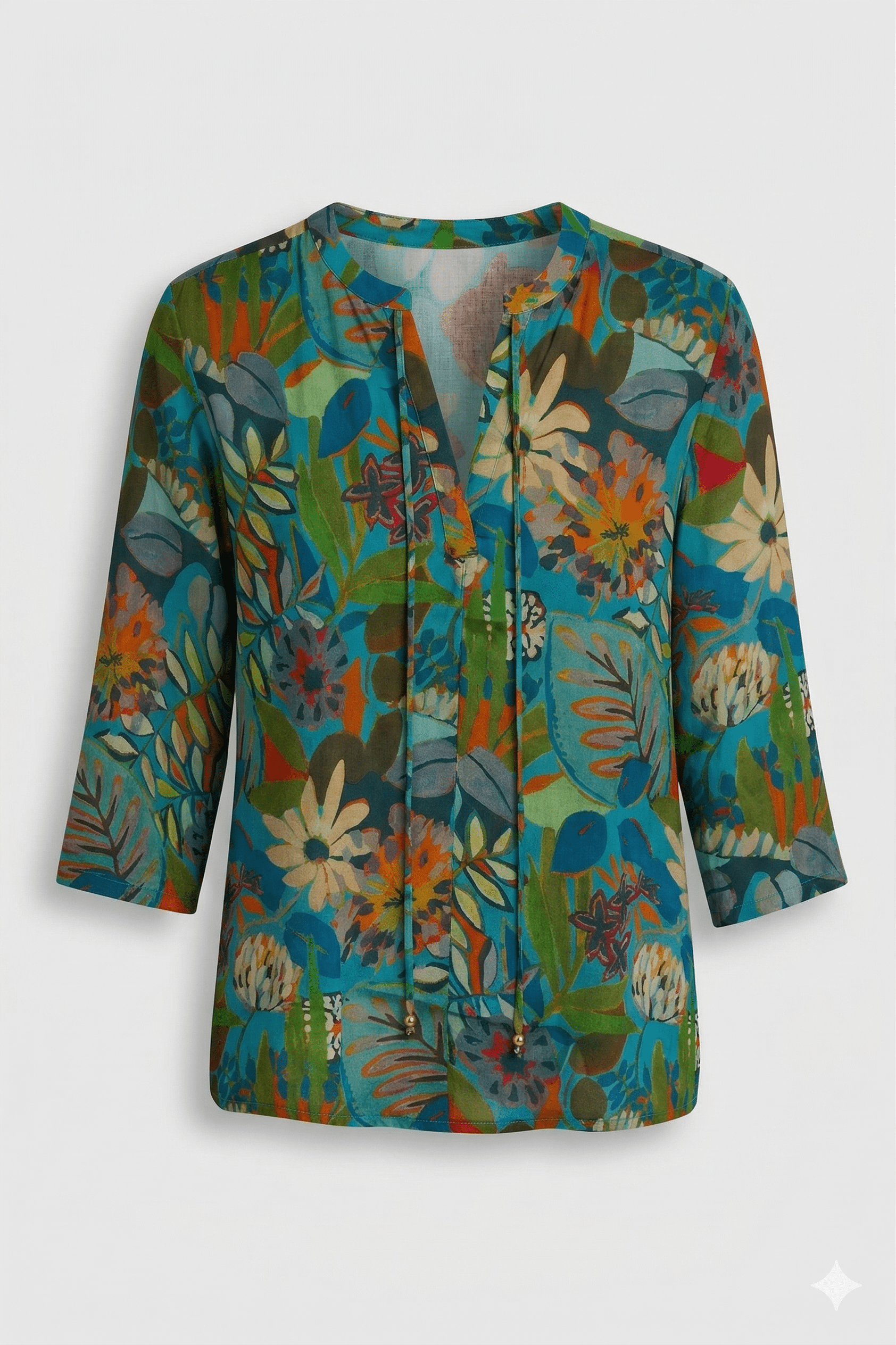 Colorful floral-patterned jacket on a white background