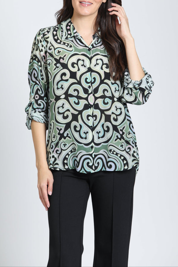 Button-up With Roll-up Sleeve Shirt