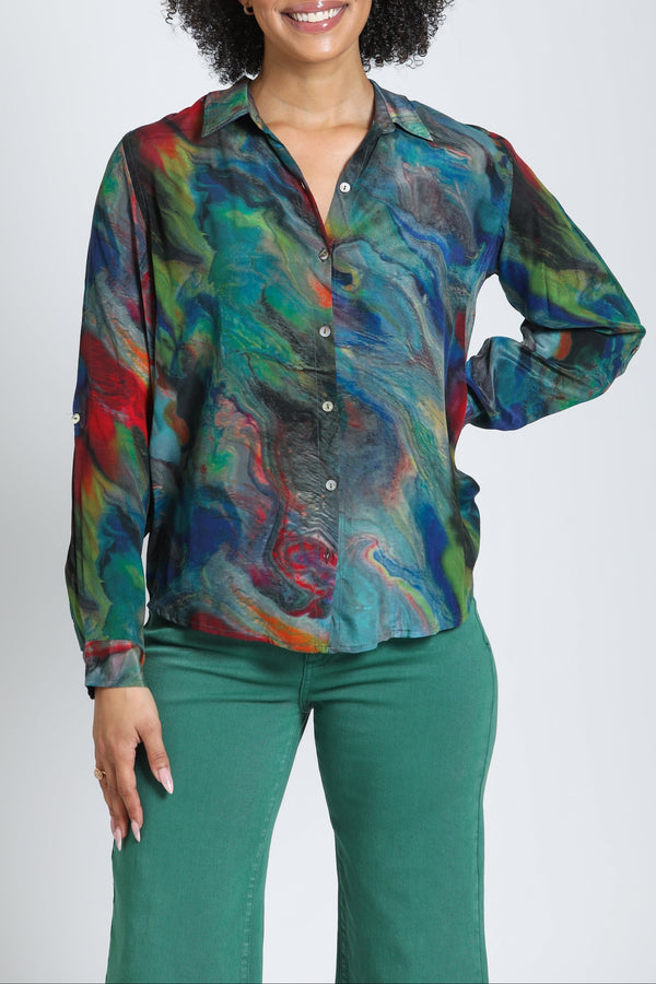 Button-up With Roll-up Sleeve Shirt