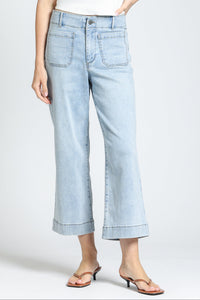 Cropped Wide Leg Pant With Patch Pockets- Light Indigo