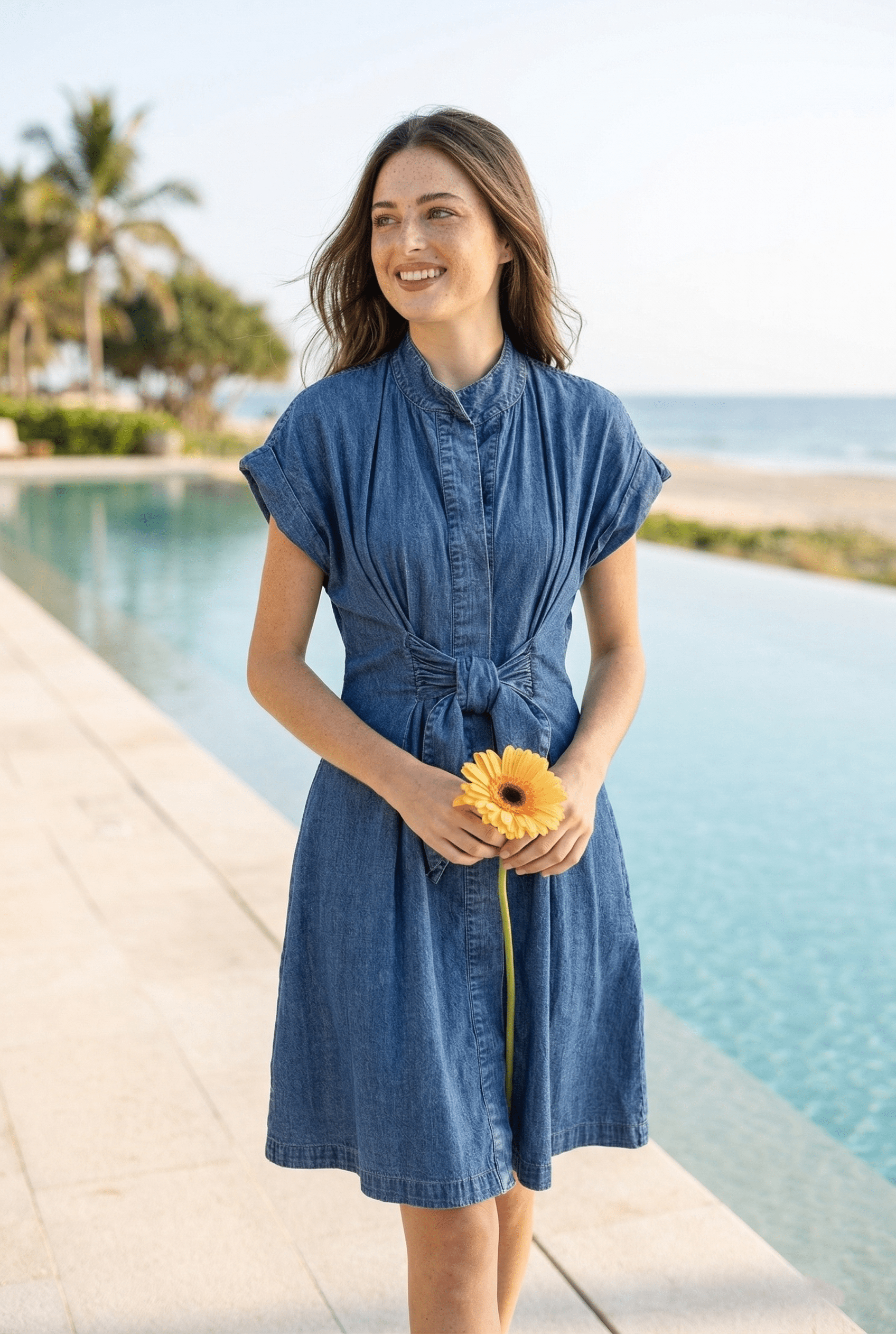 APNY Button Front Shirt Dress With Ties (B25)(Light Indigo) S APNY Button Front Shirt Dress With Ties (B25)(Light Indigo) S