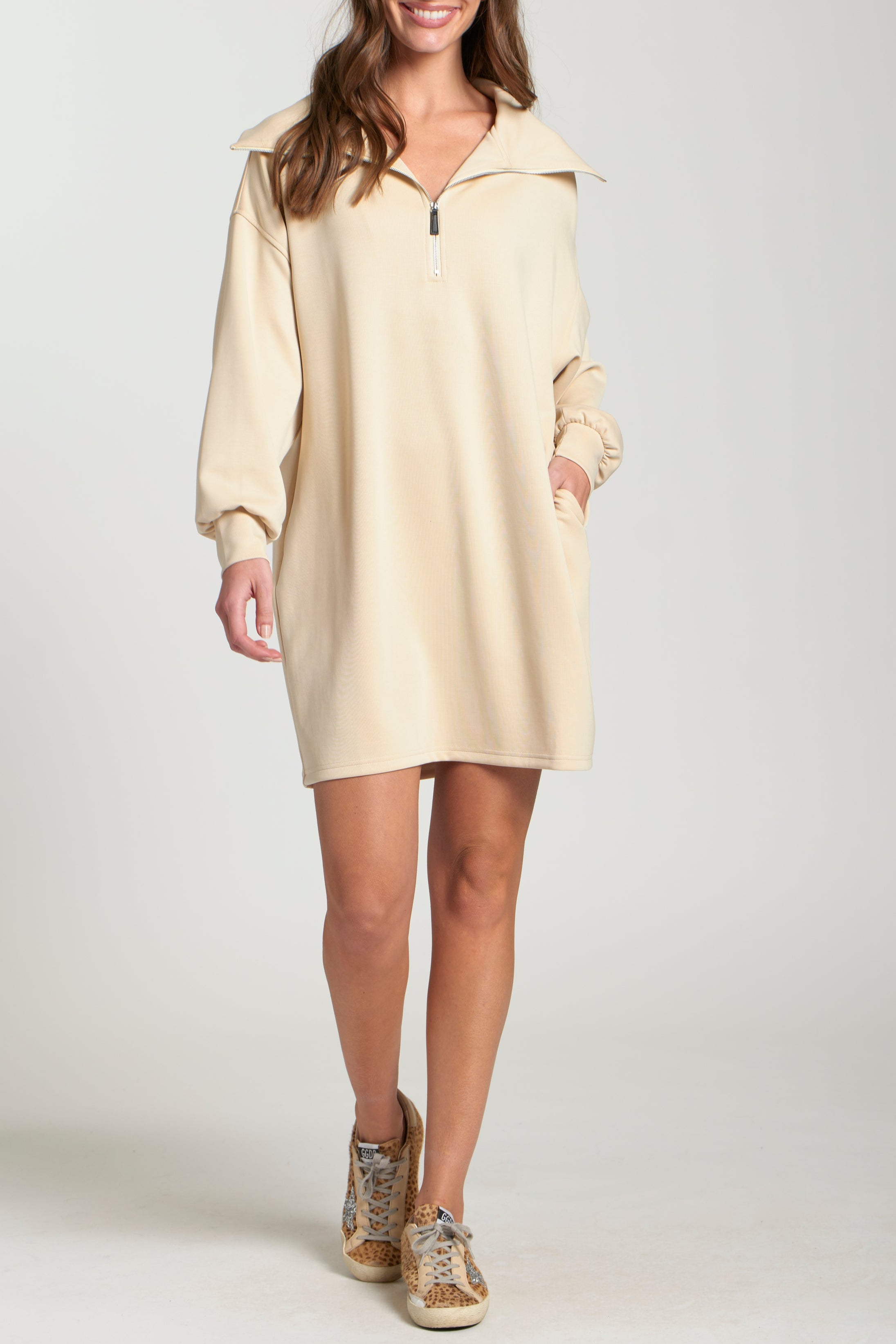 Half Zip Sweatshirt Dress – APNY Half Zip Sweatshirt Dress – APNY