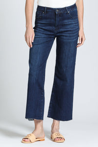 Wide Leg Crop Raw Edge Hem - Dark Indigo