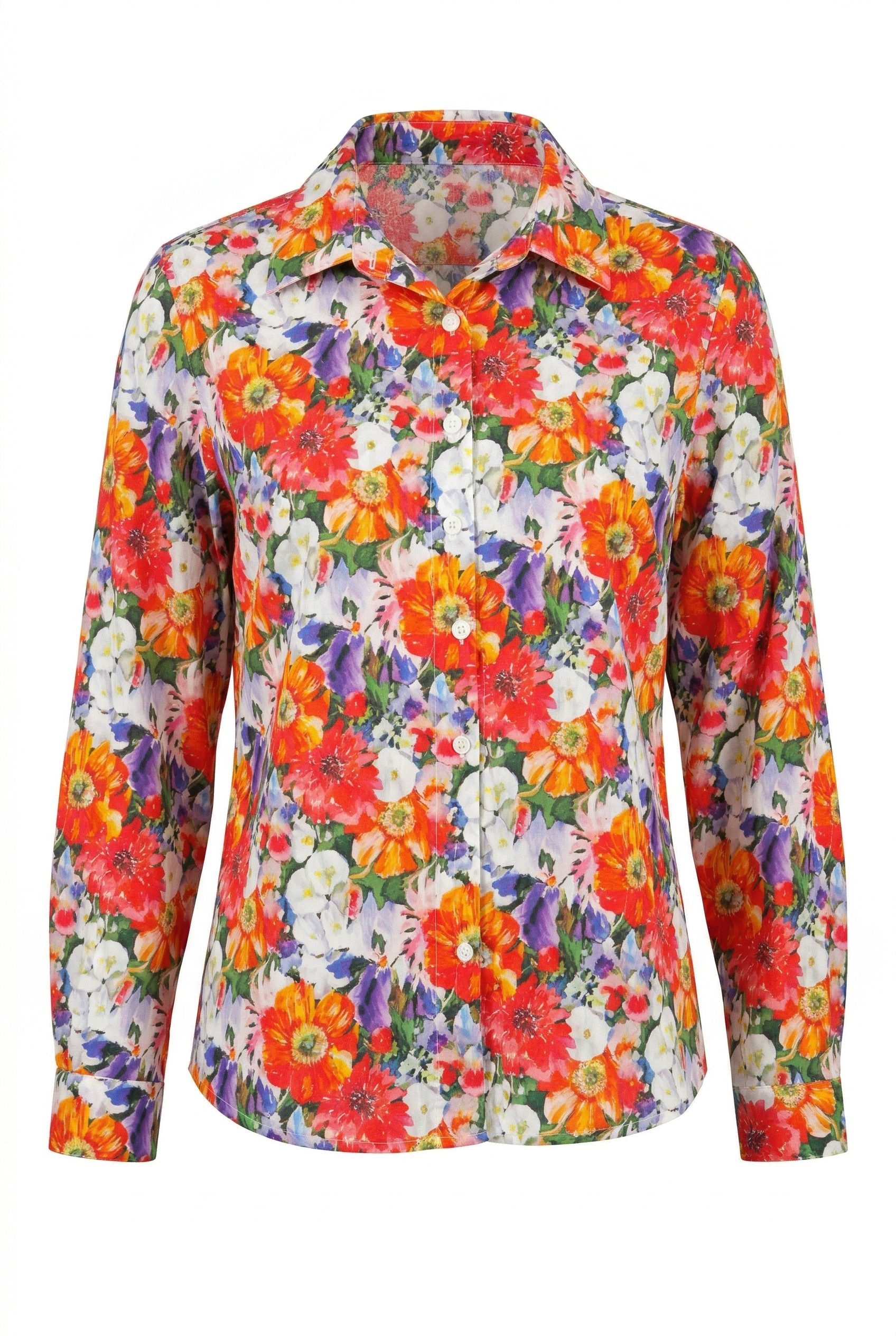 Colorful floral patterned shirt on a white background