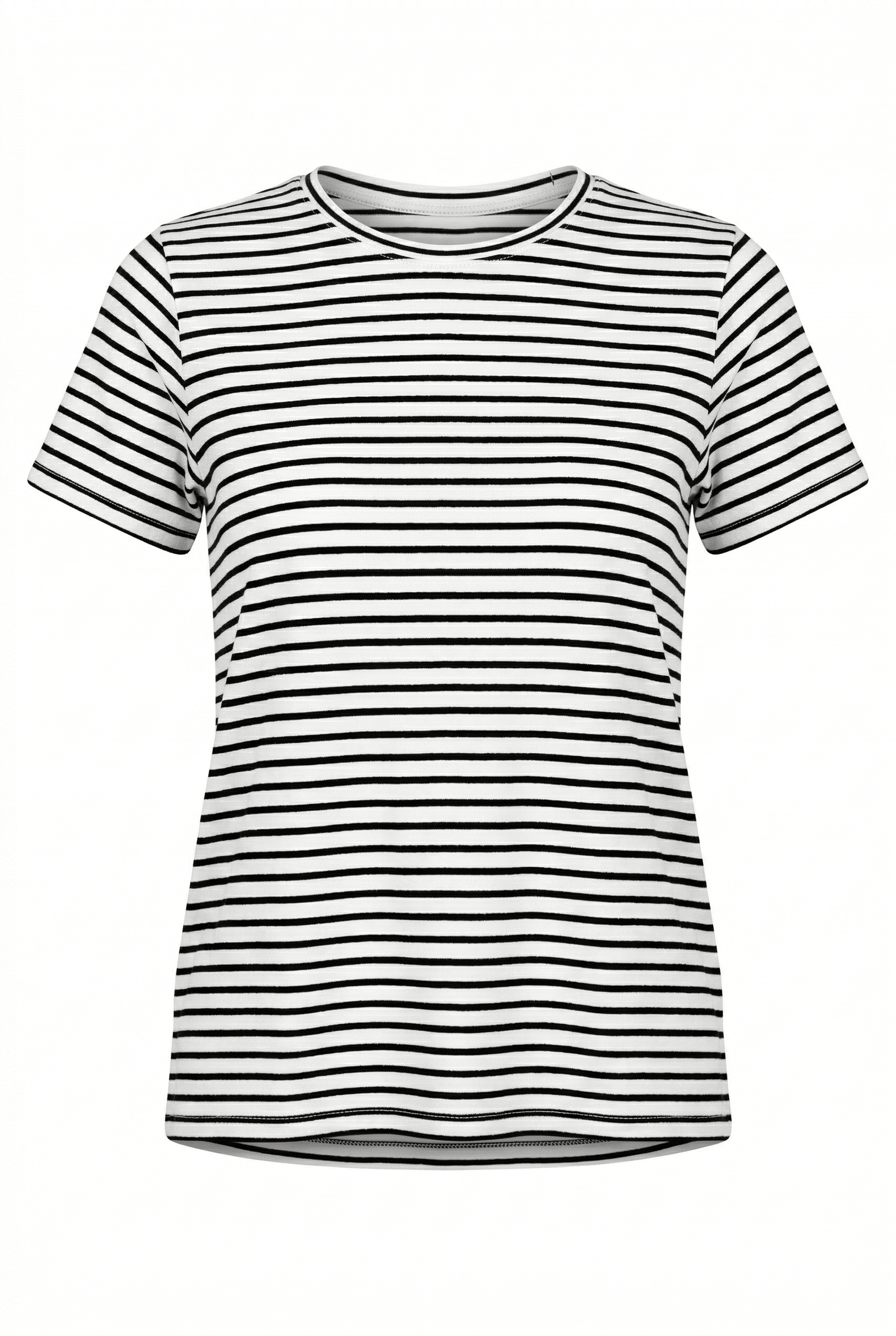 Black and white striped t-shirt on a white background