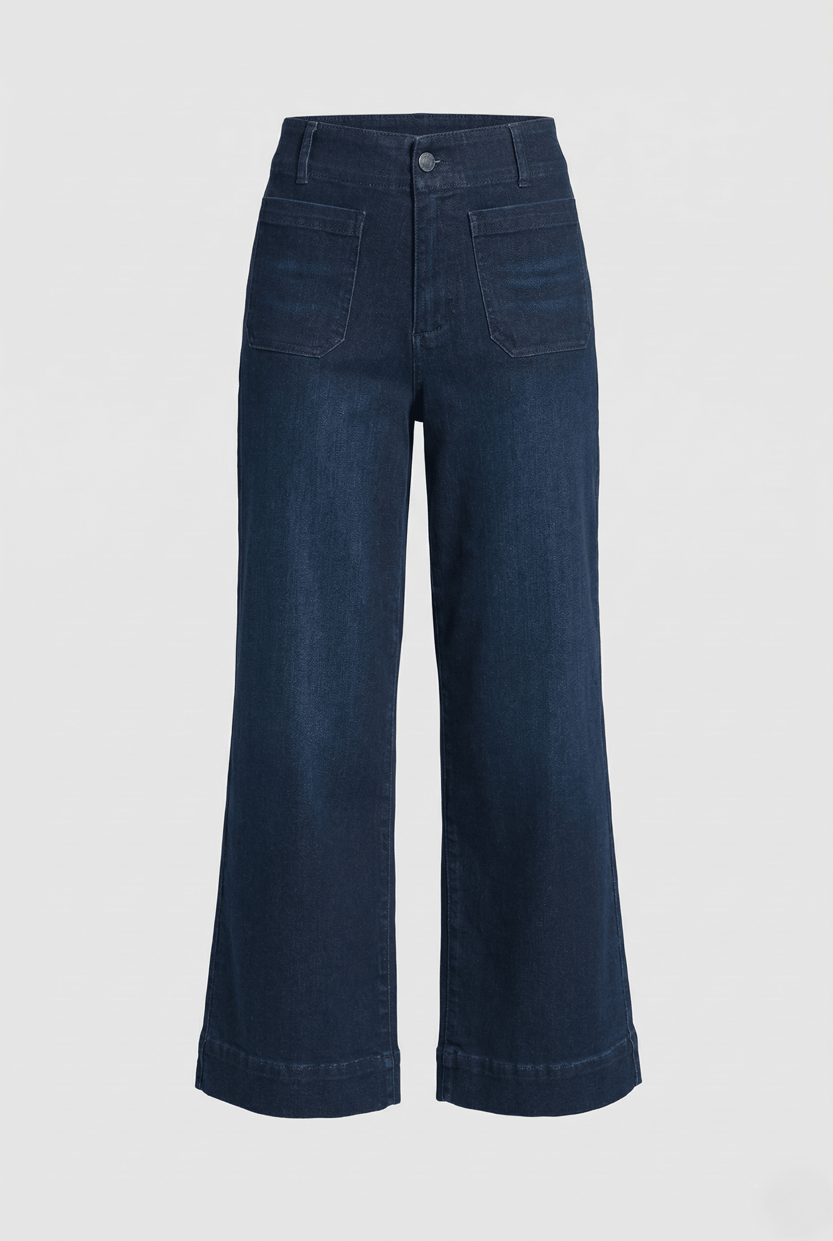 Dark blue jeans on a light gray background