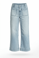 Light blue jeans on a white background
