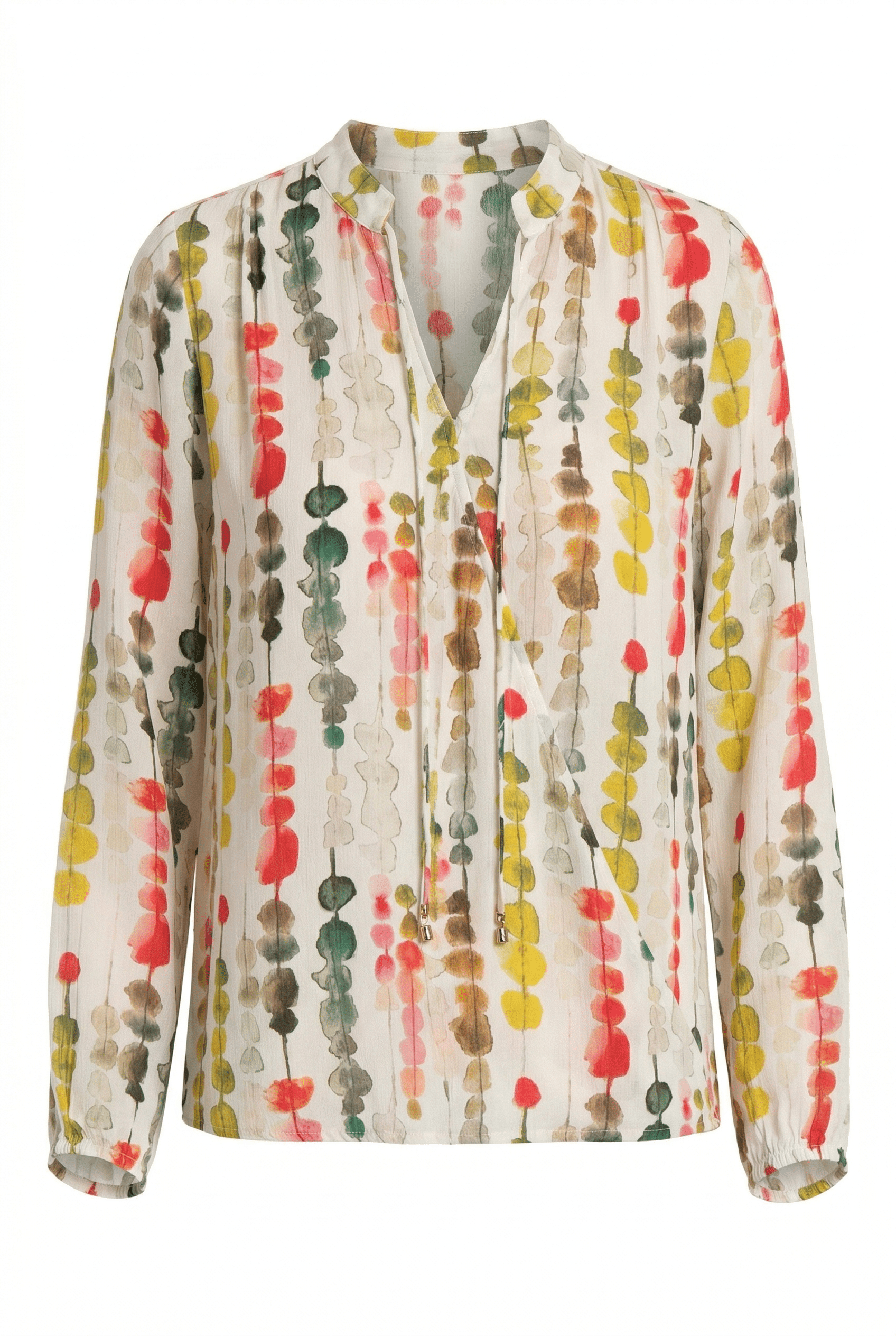 Colorful patterned blouse on a white background