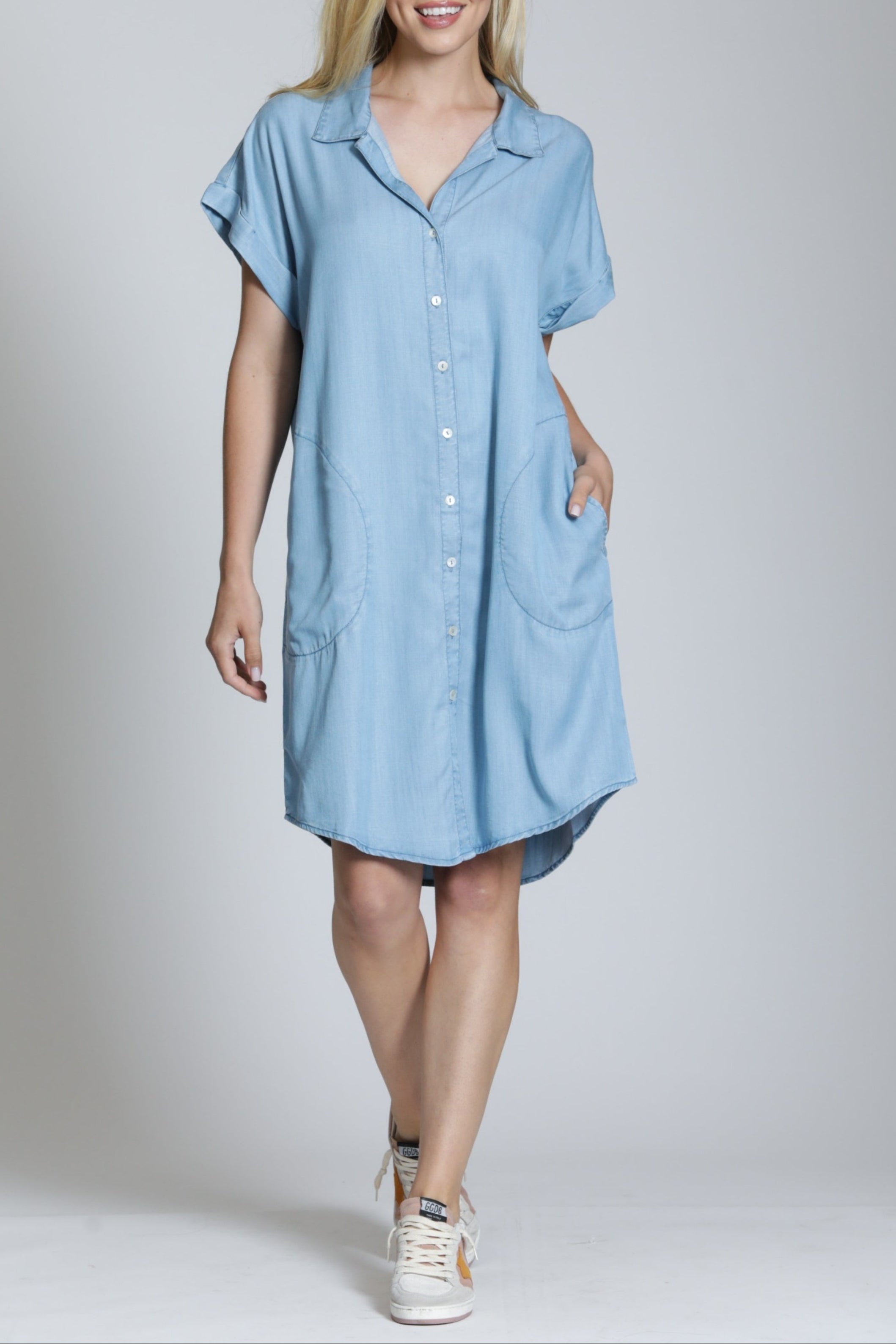 Pocket Shirt Dress Hot Coral / XS