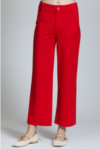Ponte Cropped Wide Leg Pant With Patch Pocket - Red