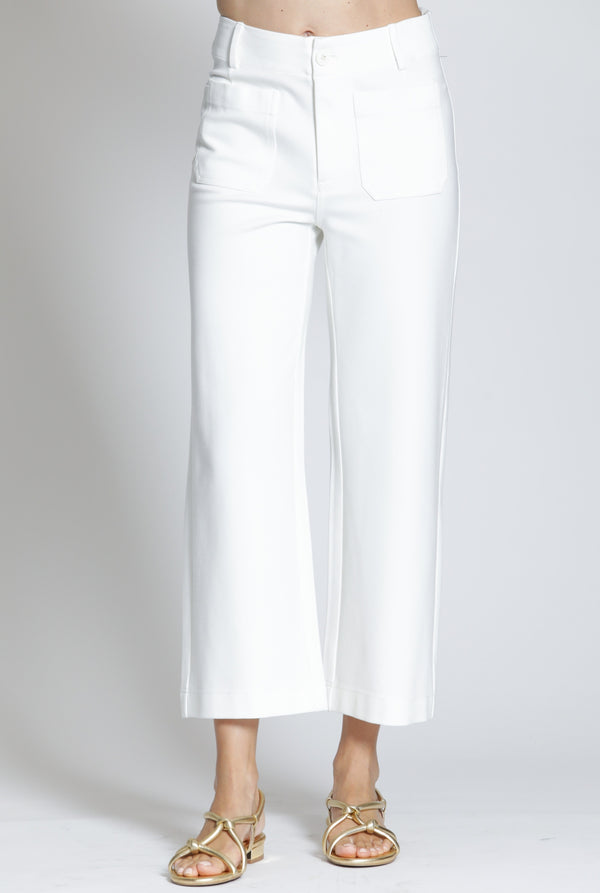 Ponte Cropped Wide Leg Pant With Patch Pocket - White