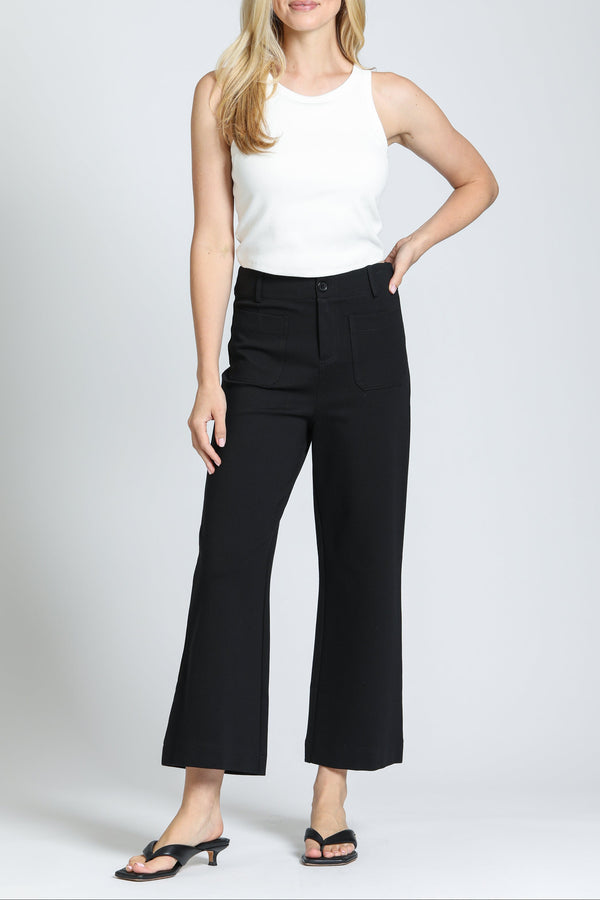 Ponte Cropped Wide Leg Pant With Patch Pocket - Black