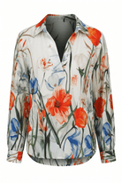 Floral patterned shirt with colorful flowers on a white background