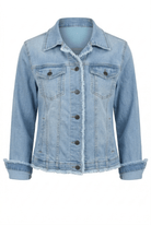 Light indigo denim jacket on a white background