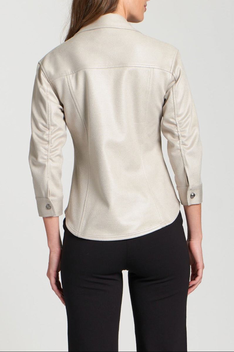 Vegan Leather Shirt Jacket With Crest Buttons – APNY