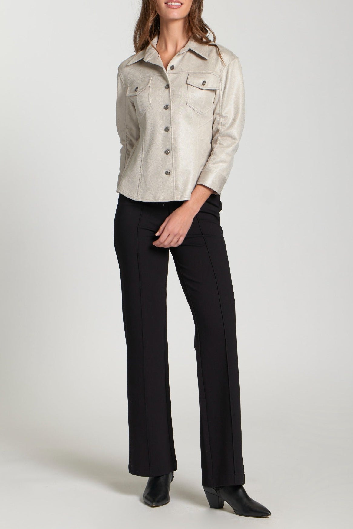 Vegan Leather Shirt Jacket With Crest Buttons – APNY