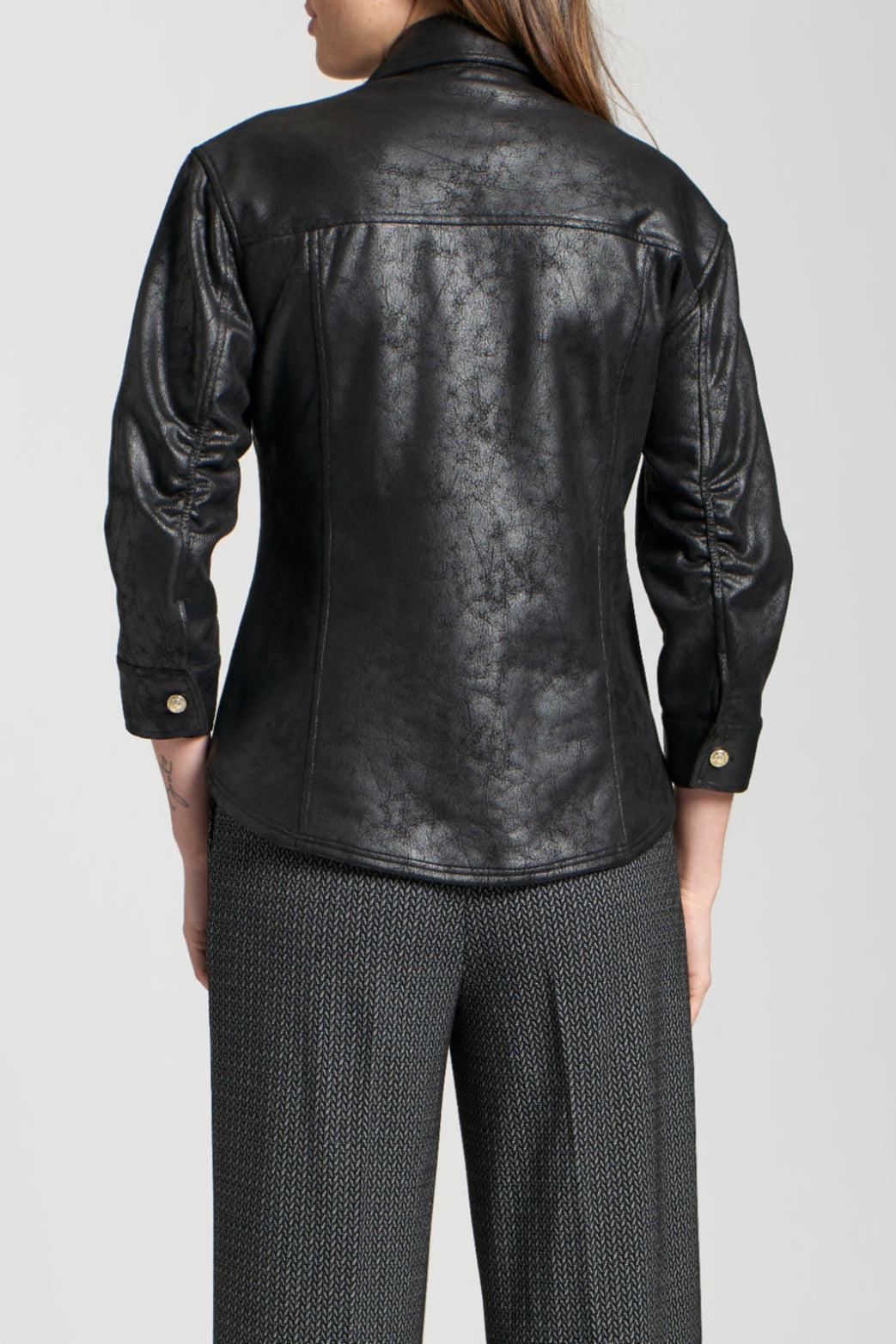 Vegan Leather Shirt Jacket With Crest Buttons – APNY