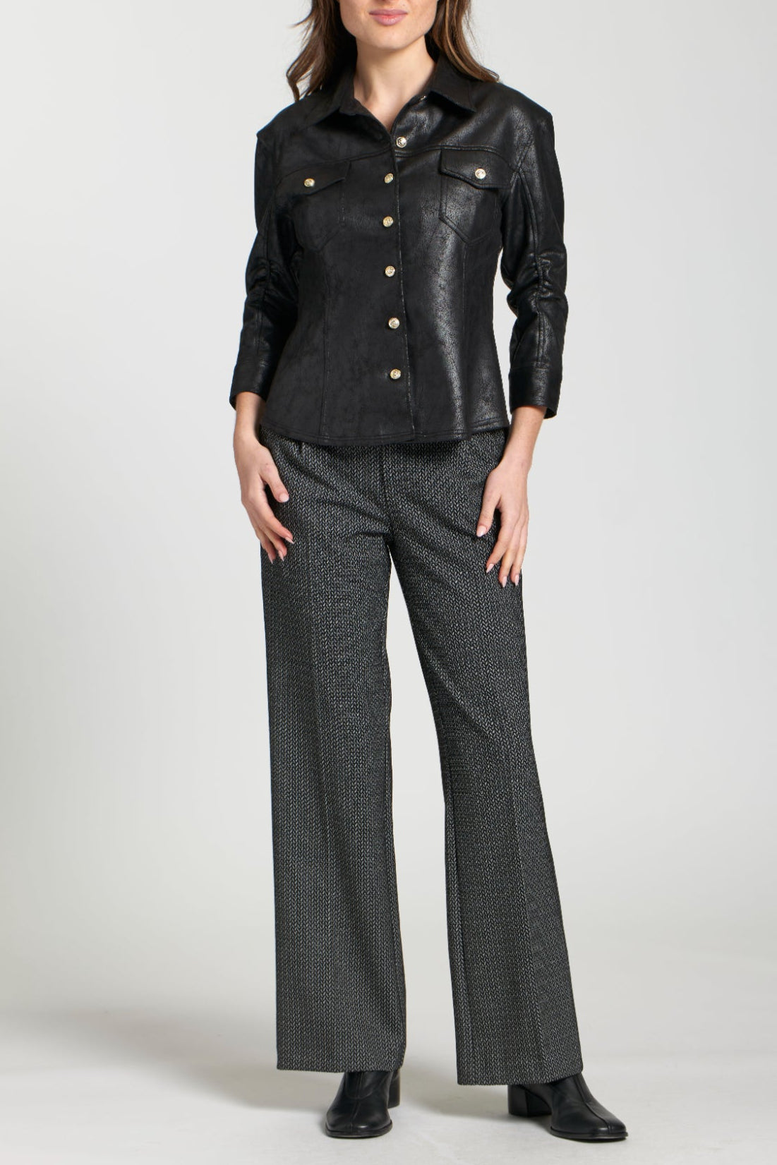 Vegan Leather Shirt Jacket With Crest Buttons – APNY