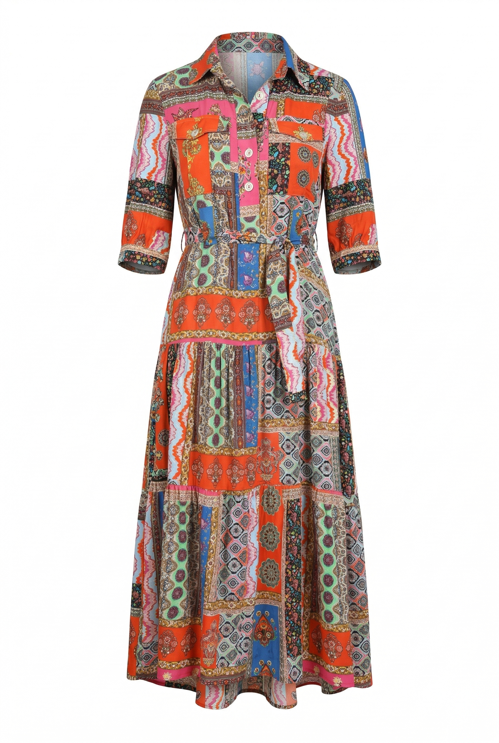 Colorful patterned dress on a white background