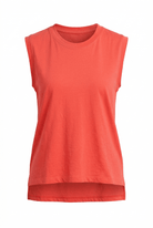 Red sleeveless top on a white background