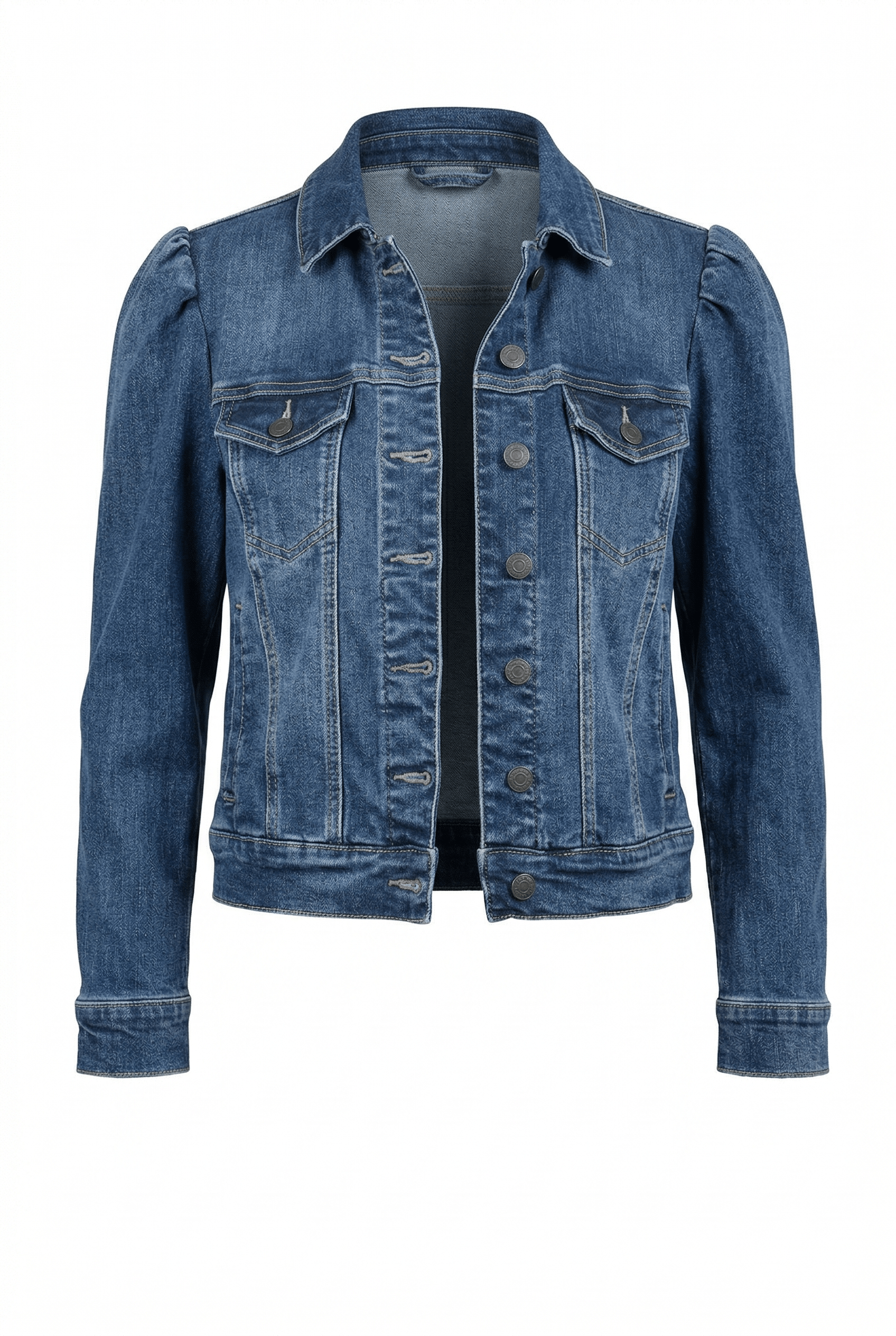 Blue denim jacket on a white background