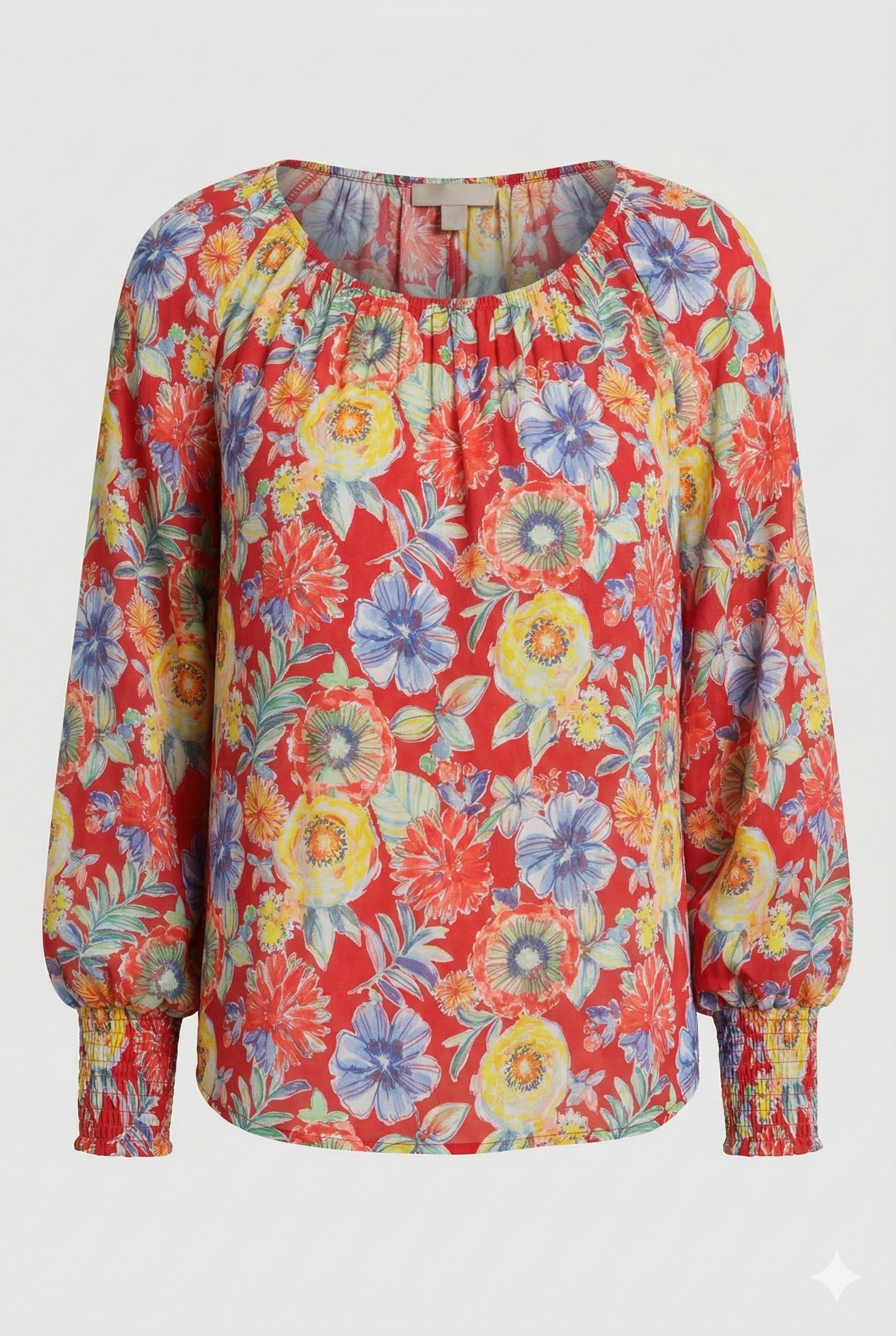 Colorful floral blouse on a white background